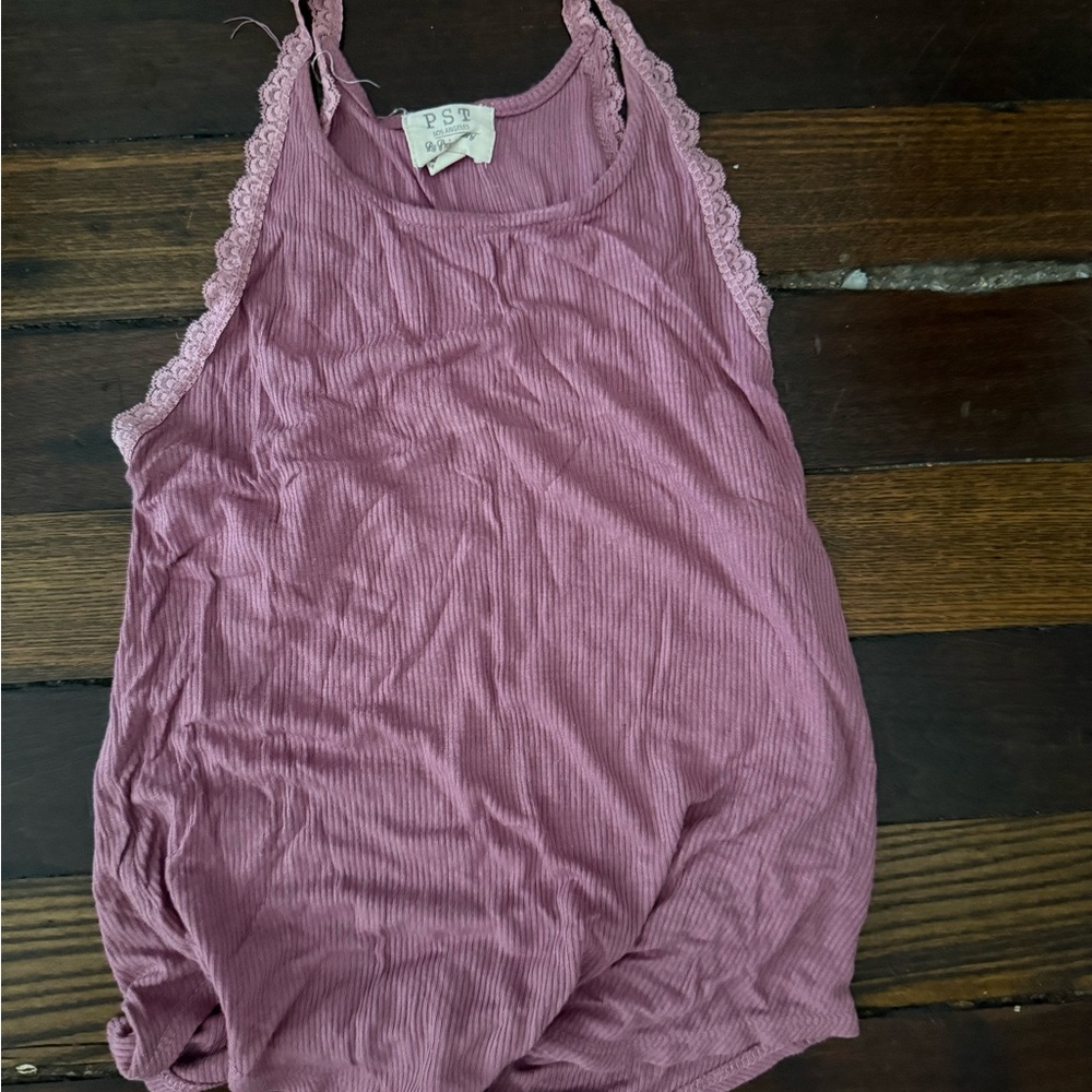 Project Social T Women's Pink Lace Trim Tank Top